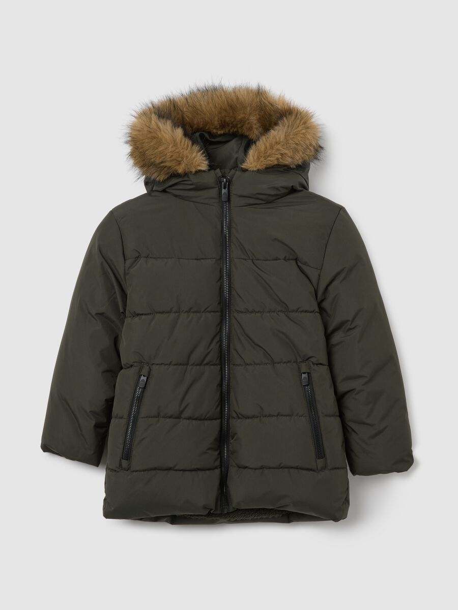 Green padded jacket for children_0