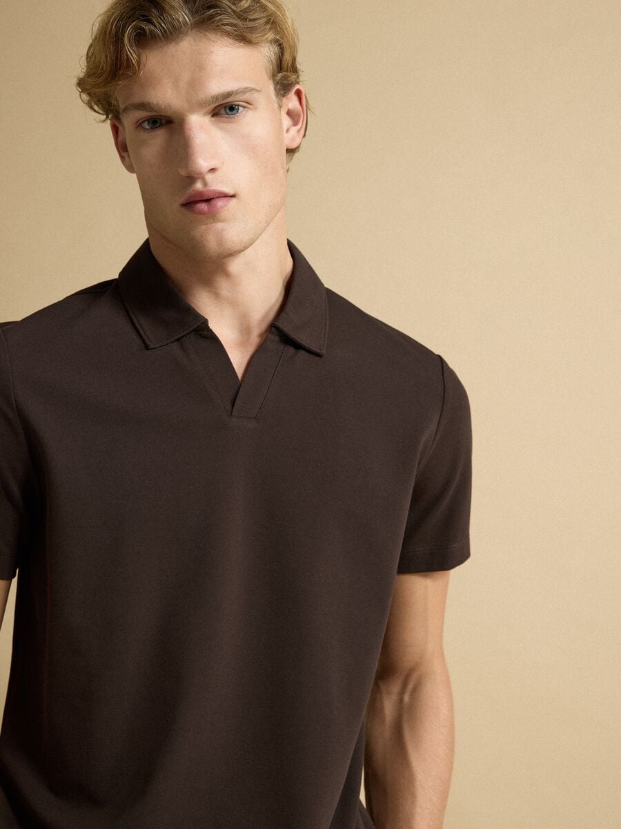 Polo marrone in cotone elasticizzato 2 Way Stretch regular fit_2
