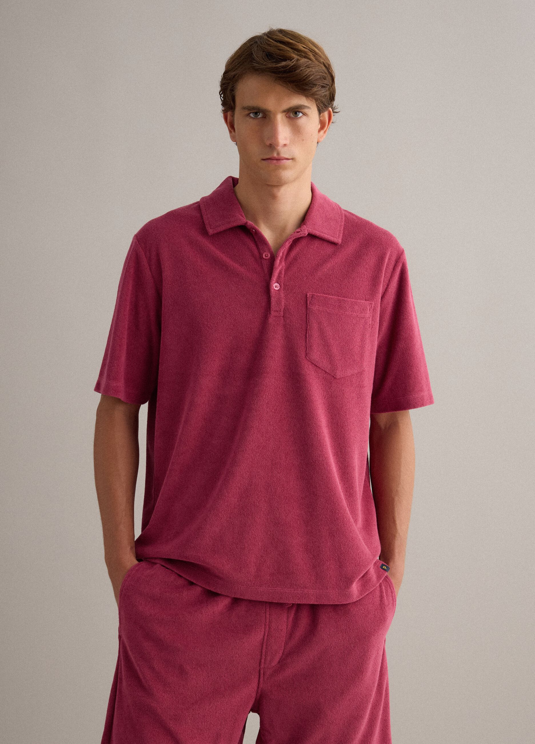 Red cotton-blend polo shirt