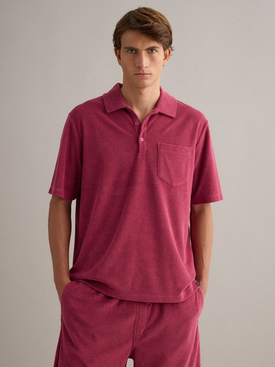 Polo rosa in misto cotone regular fit con taschino_0