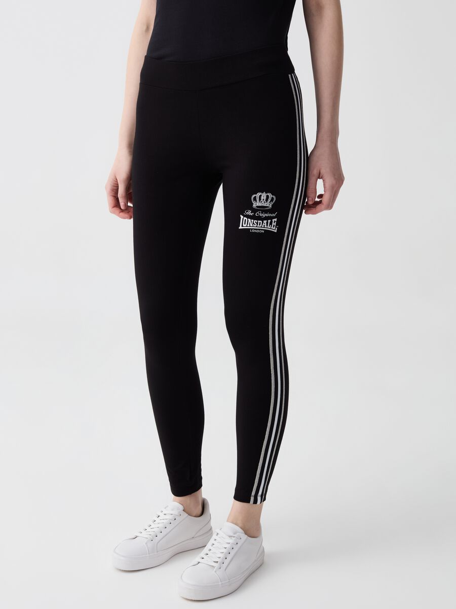 Leggings with striped bands and logo print_1