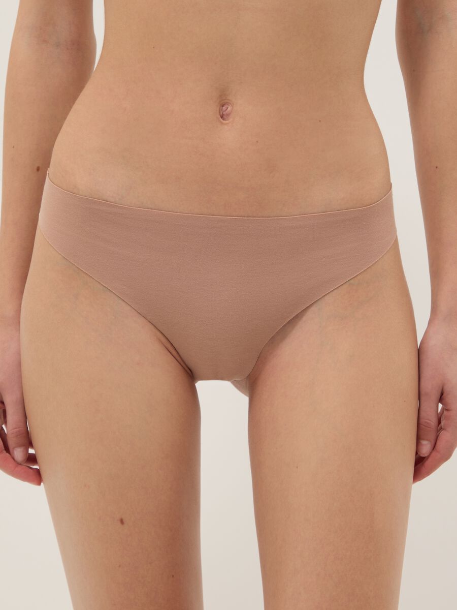 Beige regular fit stretch cotton Brazilian briefs_2
