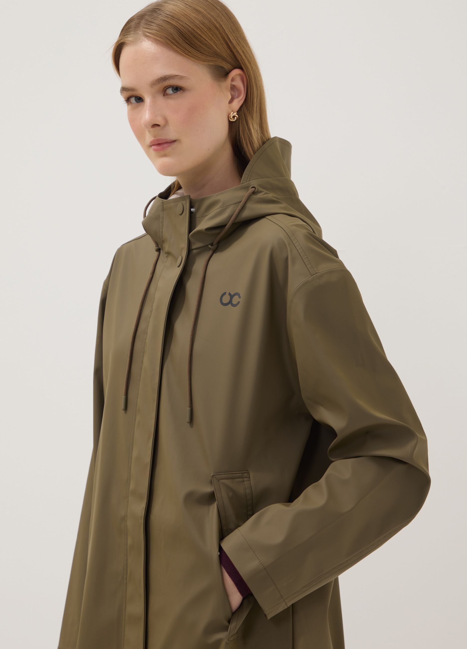 Long Green Hooded Zip Jacket