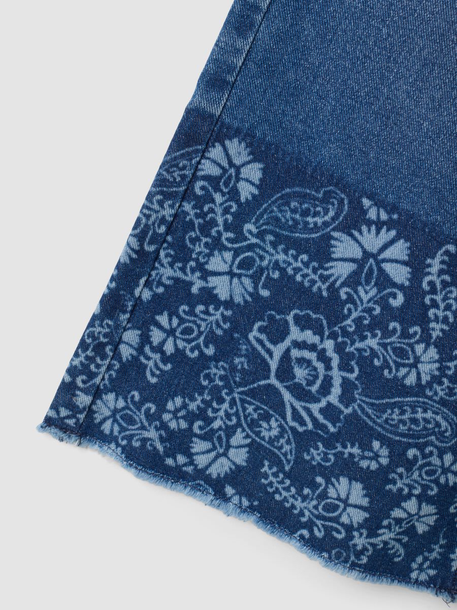 Blue wide-leg pure cotton jeans with floral print for girls_4