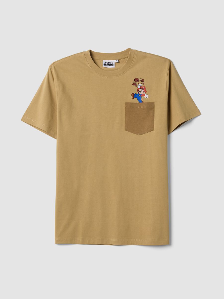 Beige pure cotton regular-fit T-shirt with chest pocket_0