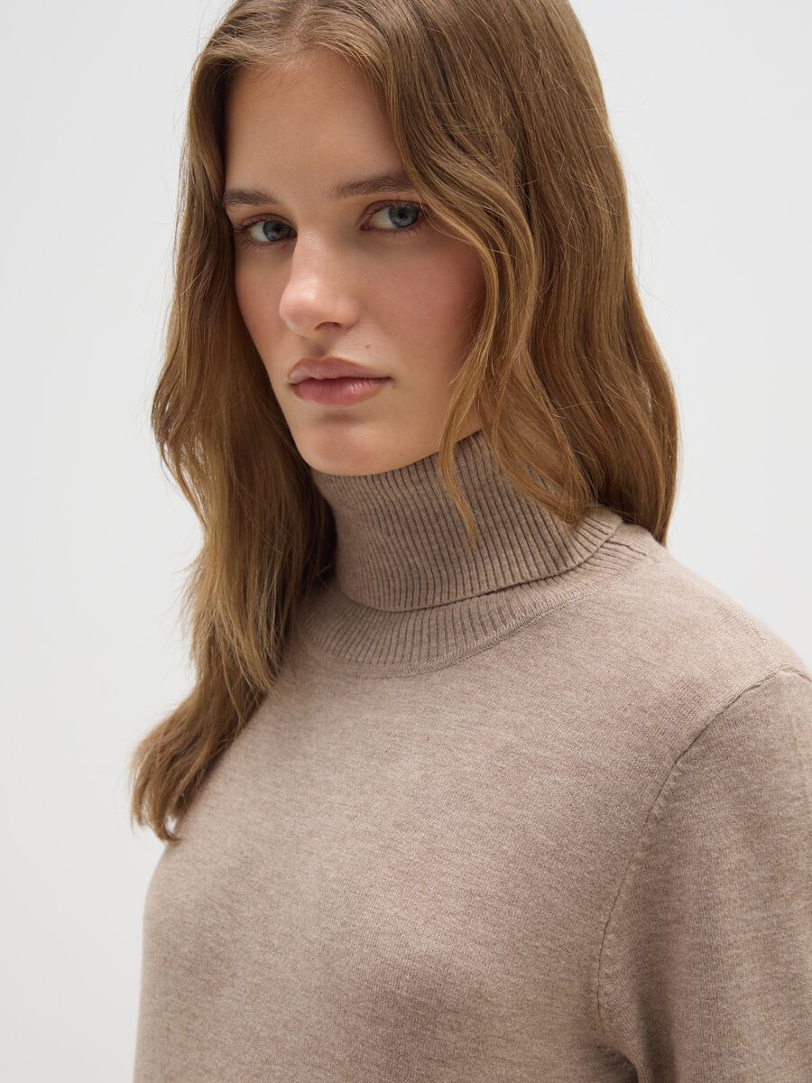 Beige turtleneck regular fit sweater_3