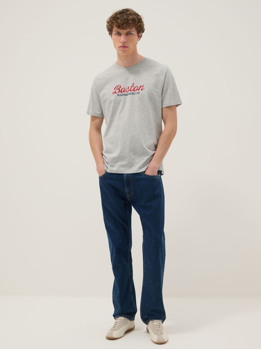 T-shirt grigia con stampa in puro cotone regular fit_1