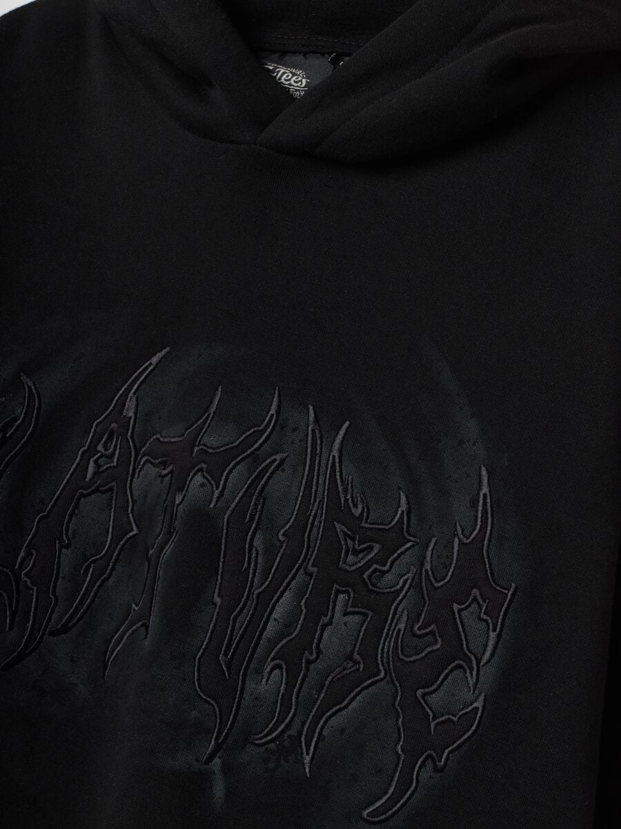 Black cotton-blend hoodie with embossed print_1