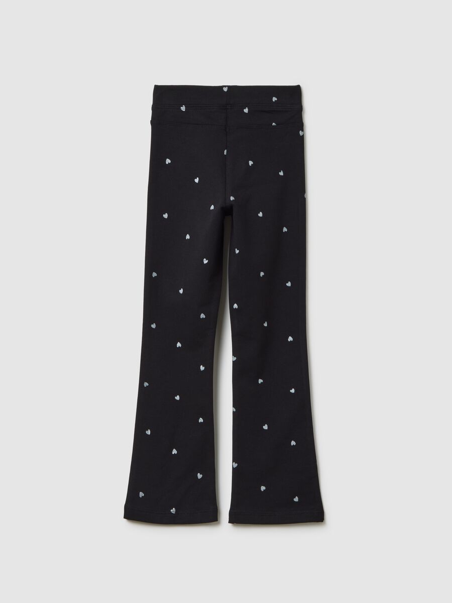 Girls' black cotton flare trousers with hearts_1