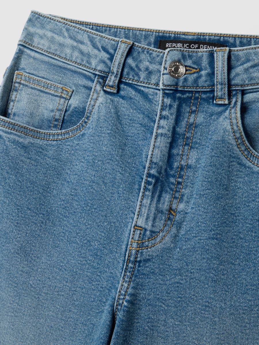 Wide leg blue stretch cotton jeans_5