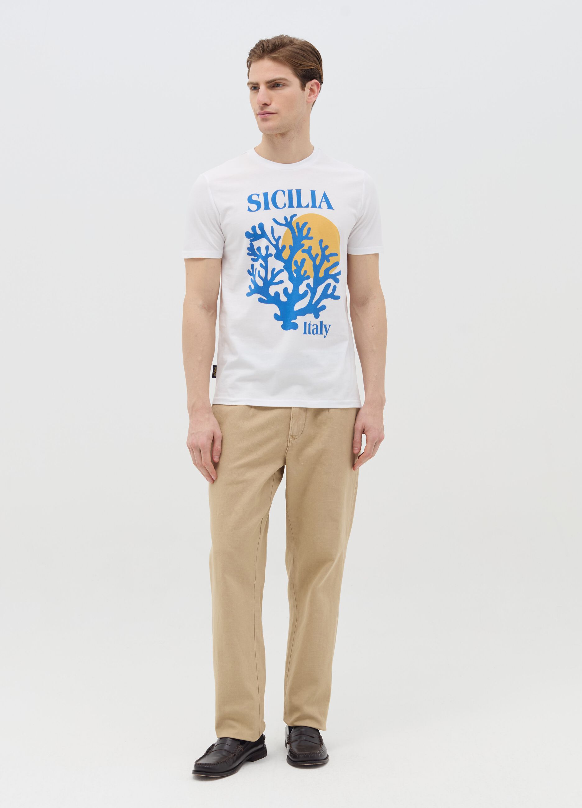 Cotton T-shirt with "Sicilia Italy" print