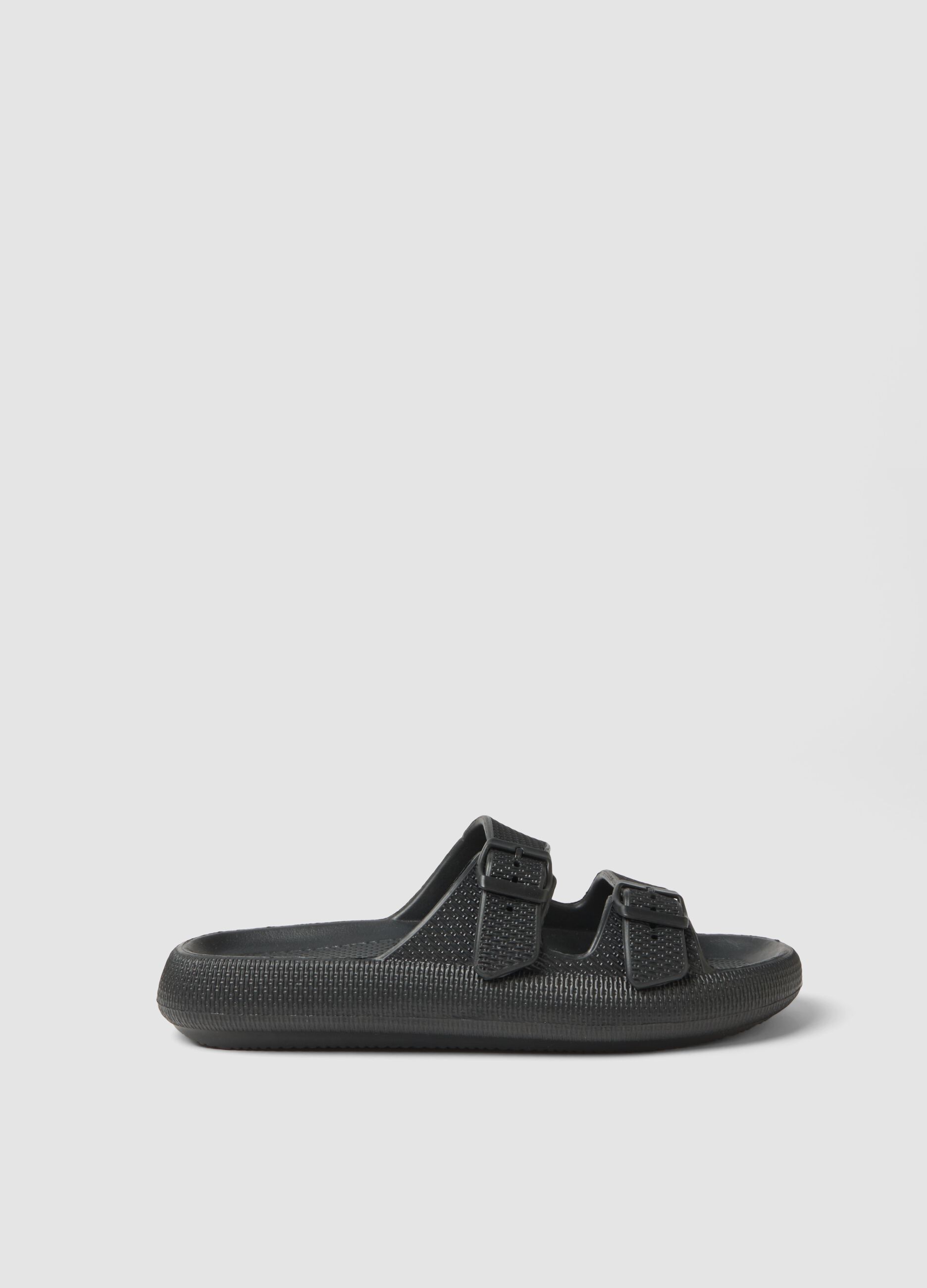 Black slides with double buckle