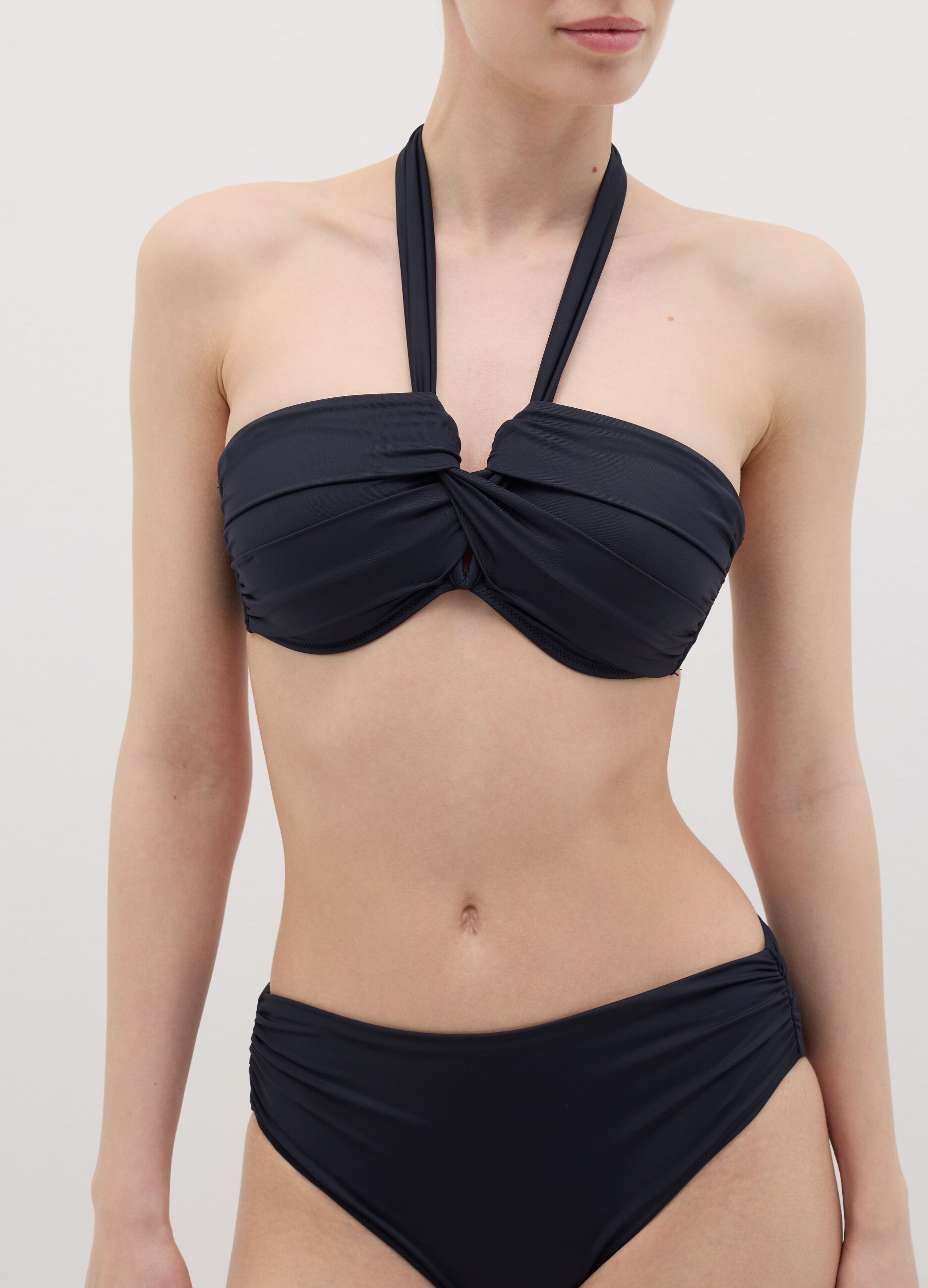Women’s bikini top in blue stretch fabric