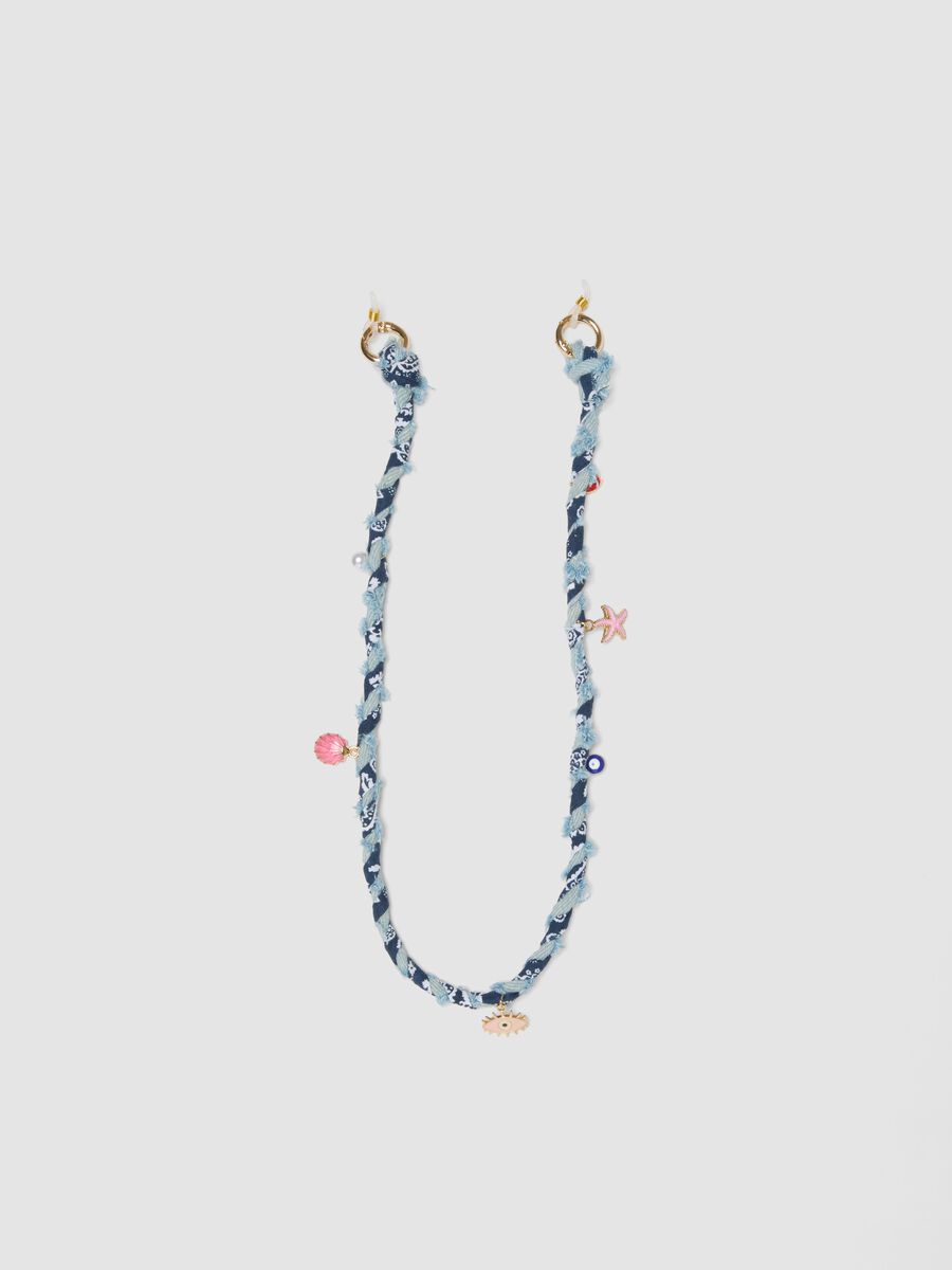 Collana bandana in denim multicolor con charms_0