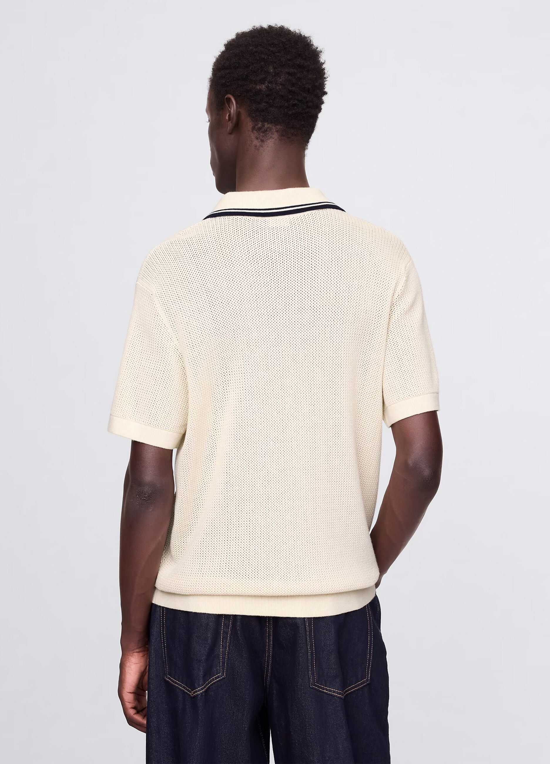 Openwork polo shirt in beige cotton