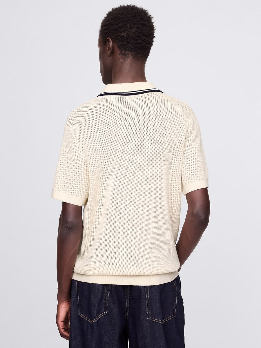 Openwork polo shirt in beige cotton_2