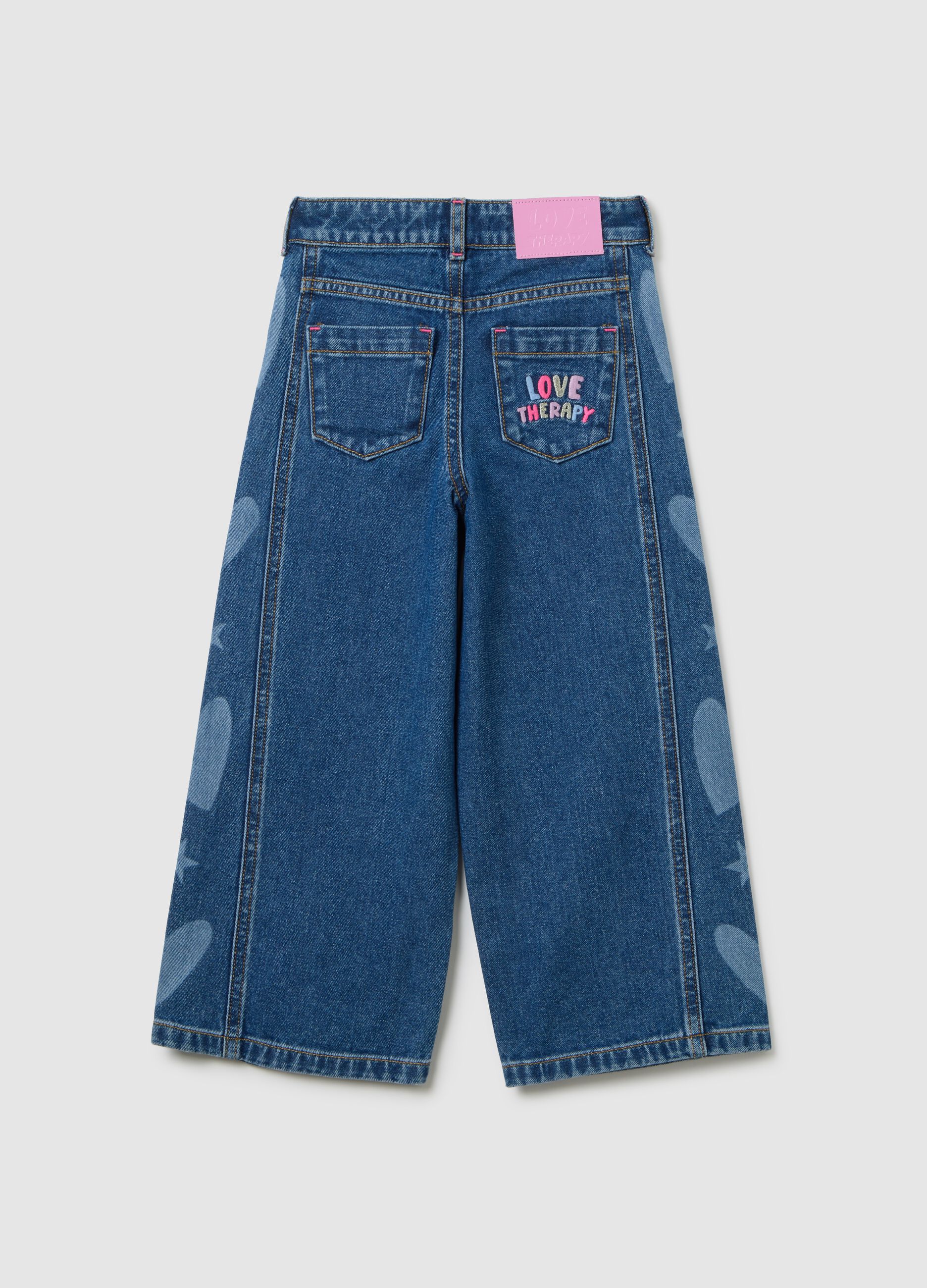 Girls' blue cotton wide leg jeans