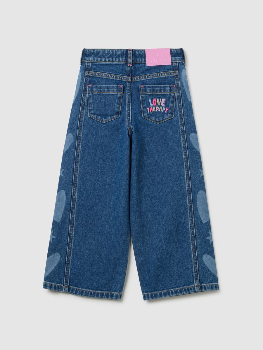 Girls' blue cotton wide leg jeans_1
