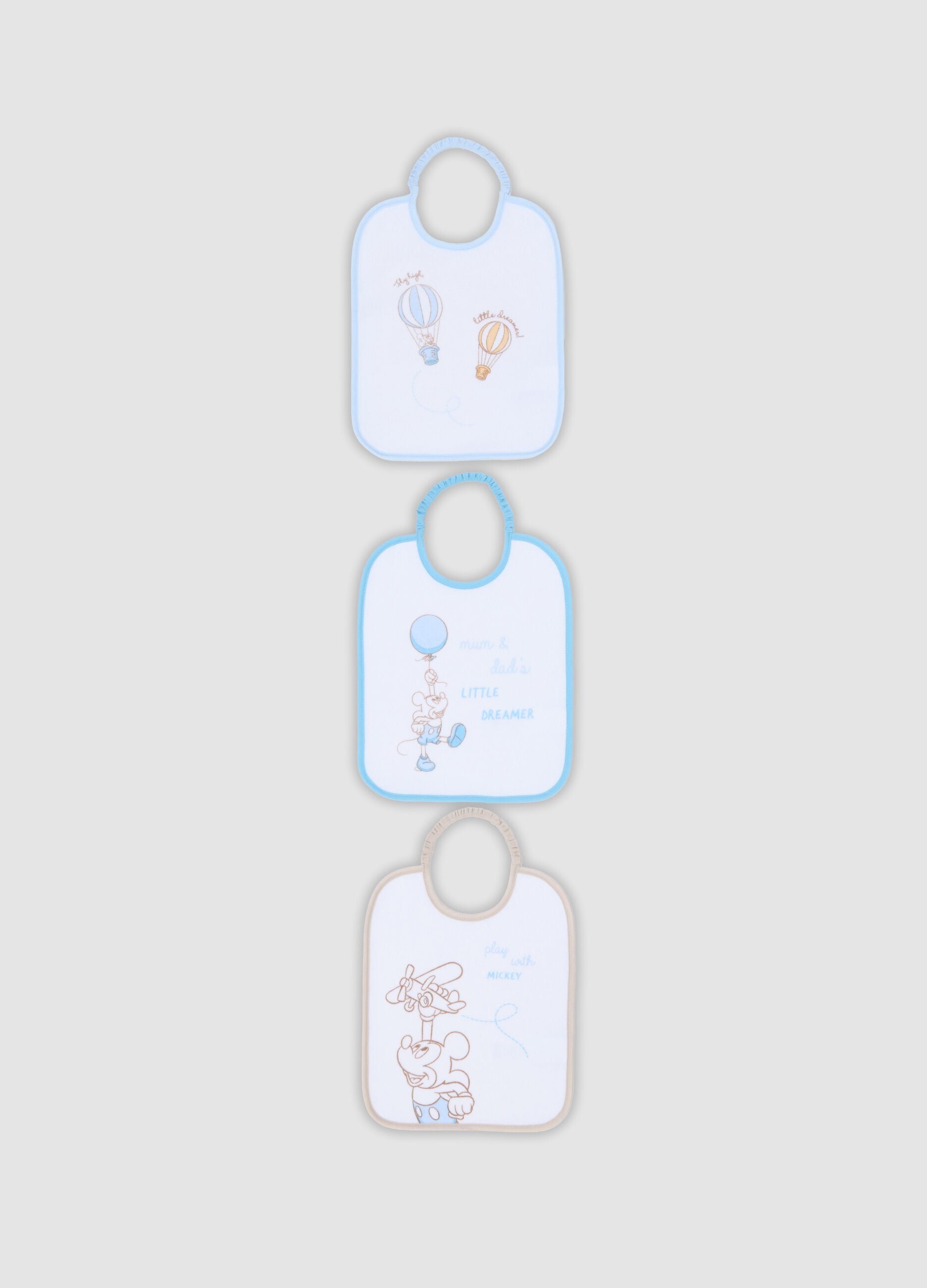 Tripack di bavaglini in cotone organico con grafiche Mickey Mouse per neonato