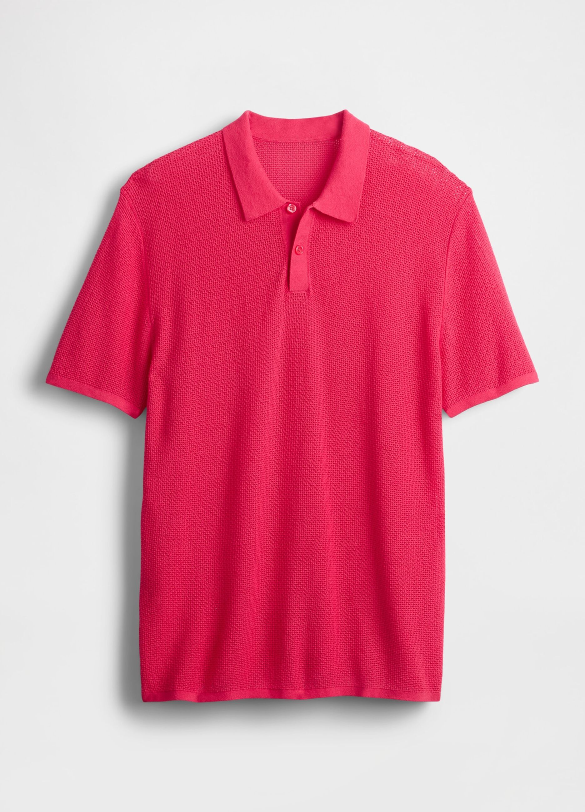 Pink Short Sleeve Polo in Textured Fabric
