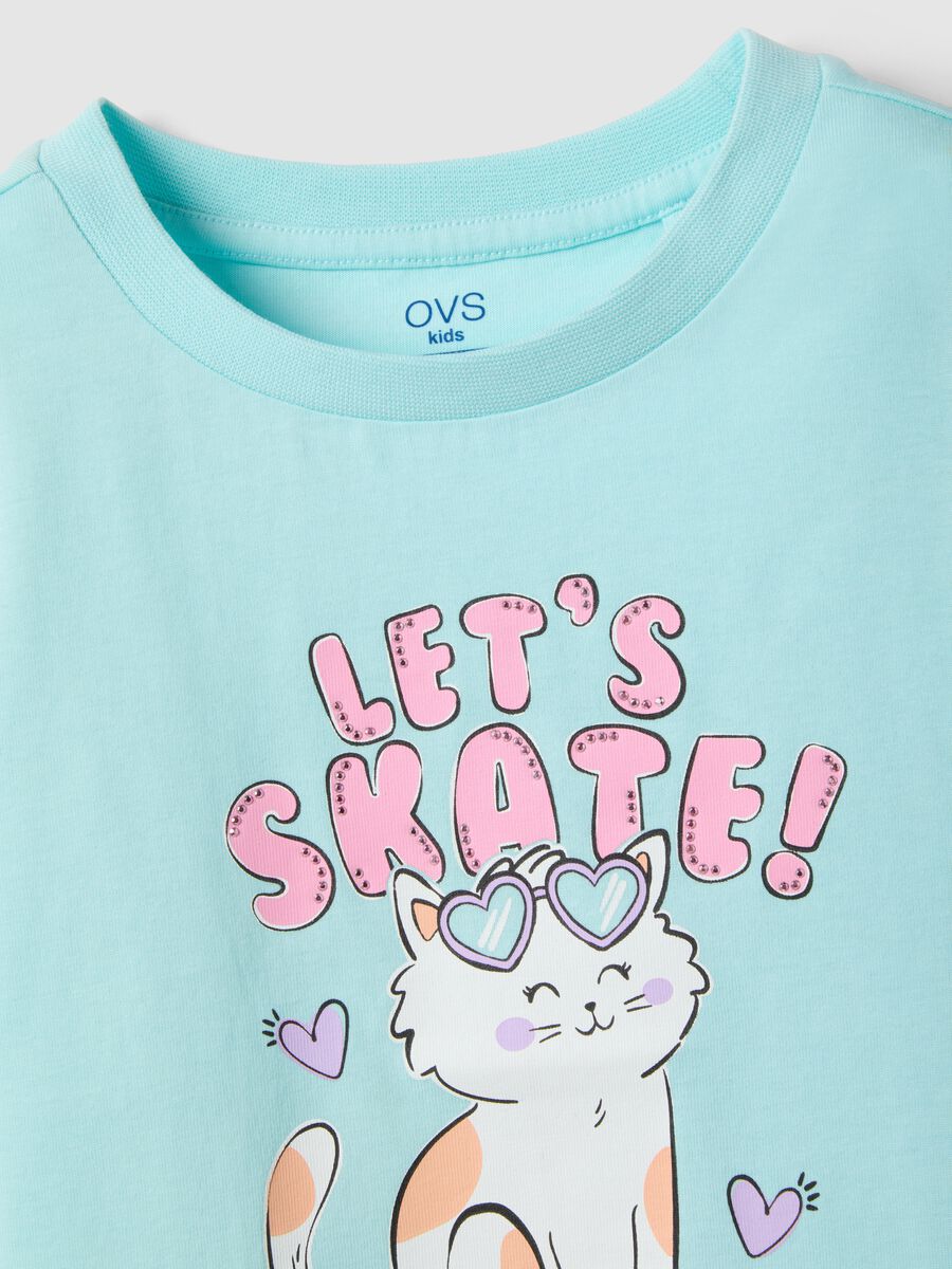 Girls' pure cotton blue T-shirt, regular fit with print_2