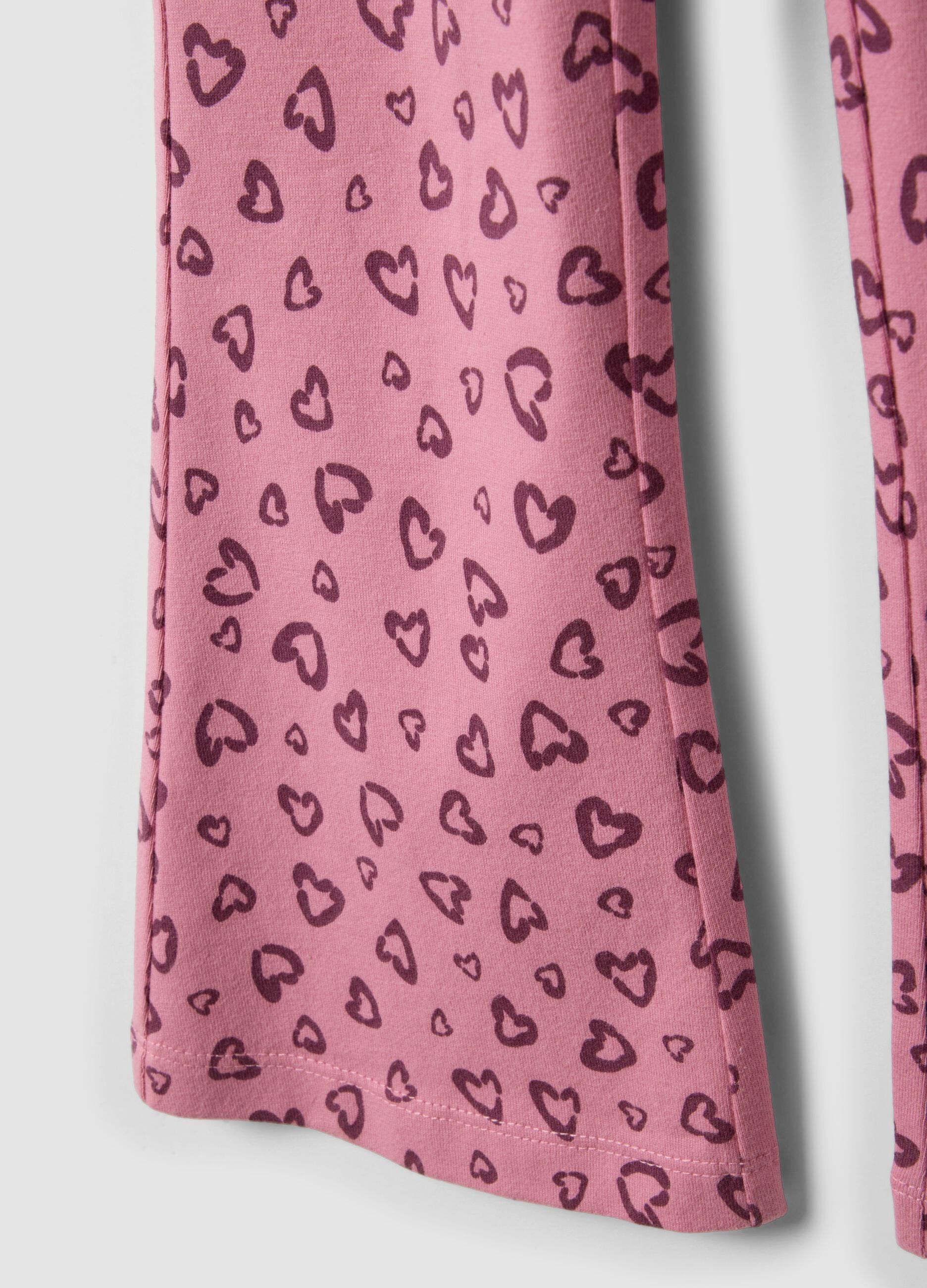 Girls&rsquo; pink organic cotton skinny leggings with heart print