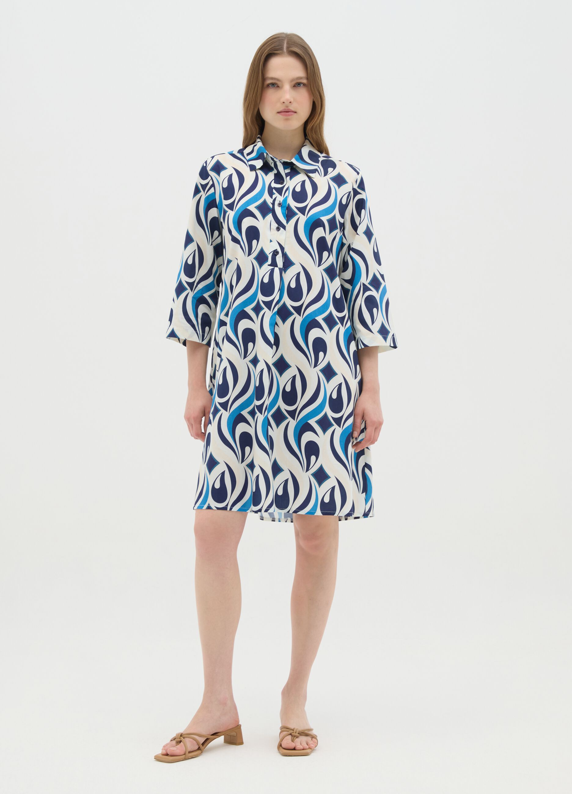 Women's long cotton dress, multicolour, regular fit