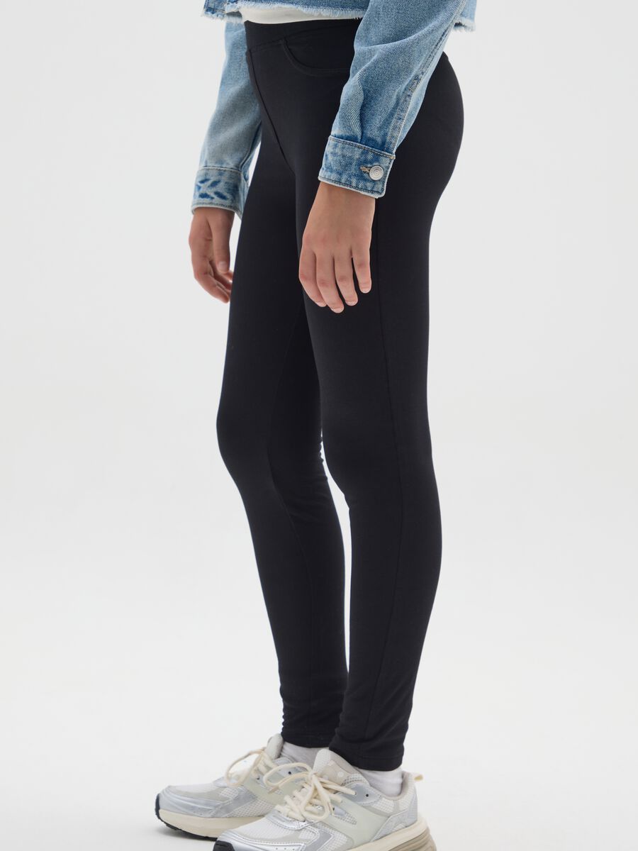 Girls' Black Stretch Cotton Treggings_3