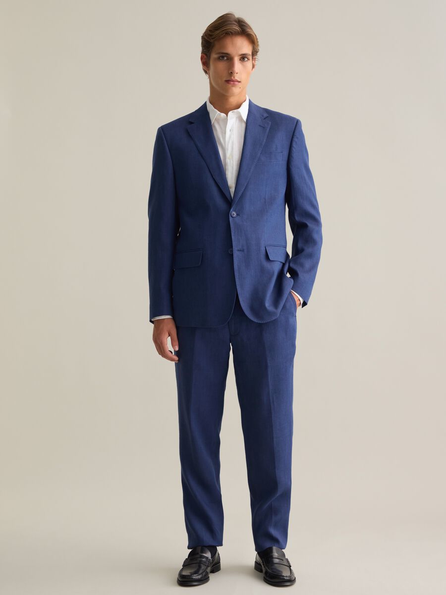 Men's Blazer in Pure Blue Linen Slim Fit_1