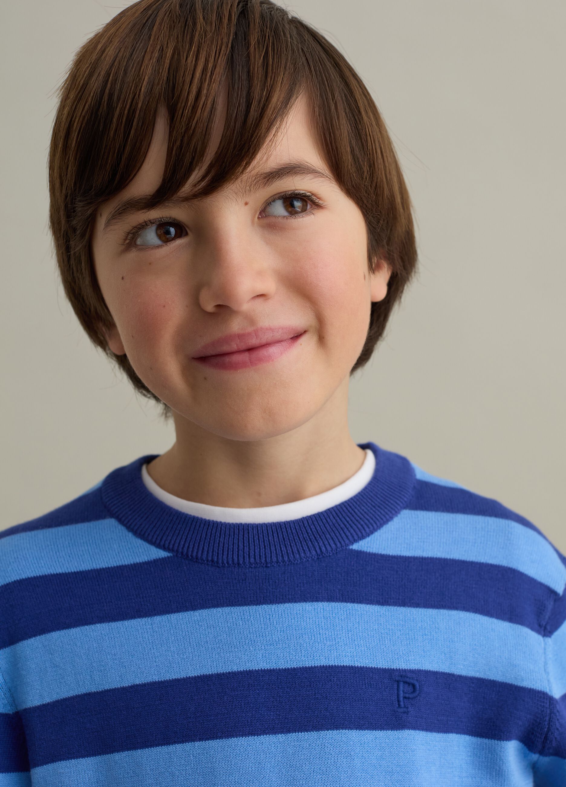Striped cotton pullover with embroidered logo