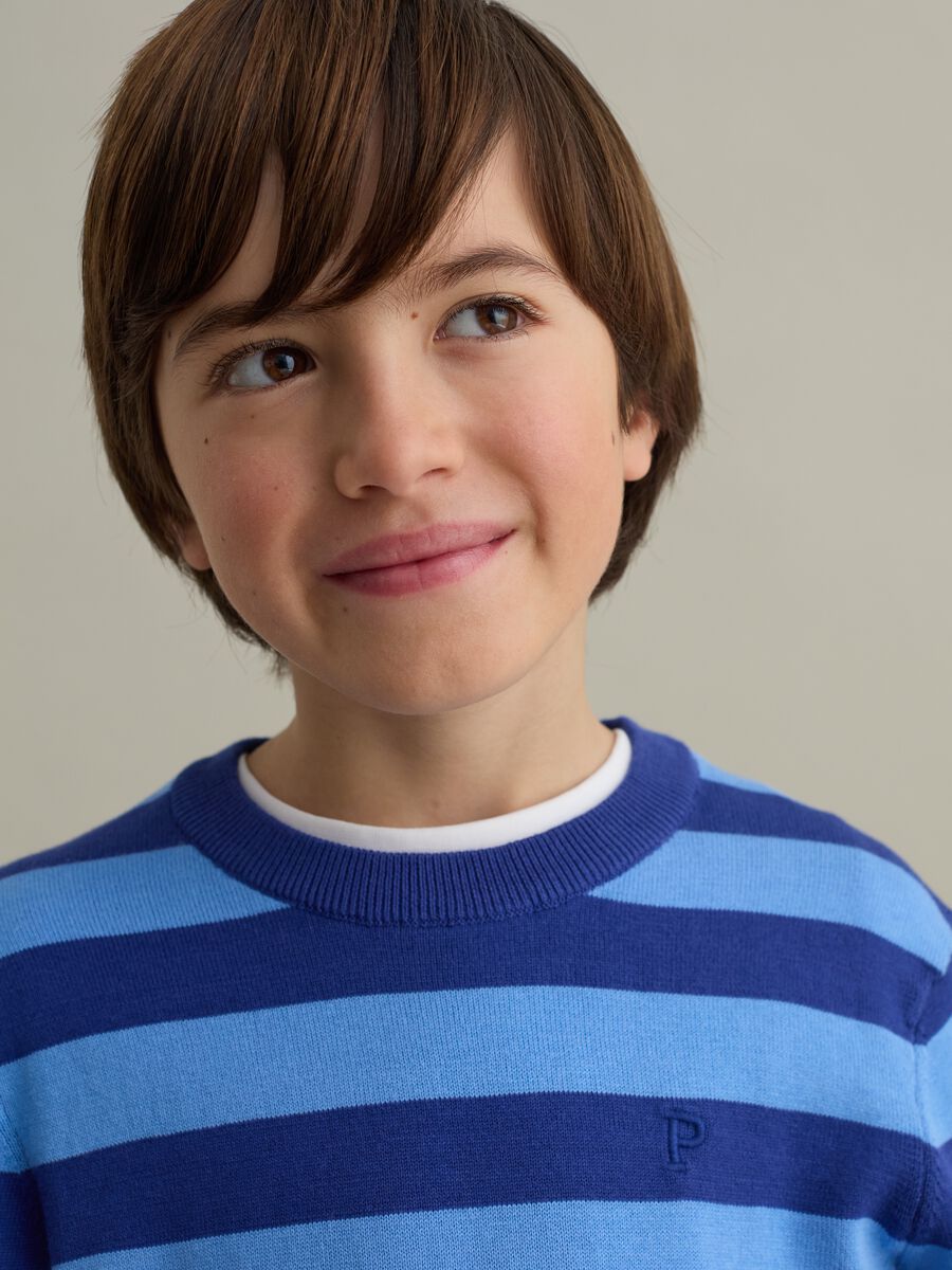 Striped cotton pullover with embroidered logo_1
