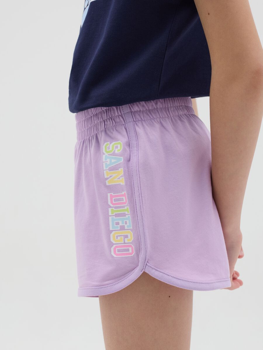 Fleece shorts with lettering print_1
