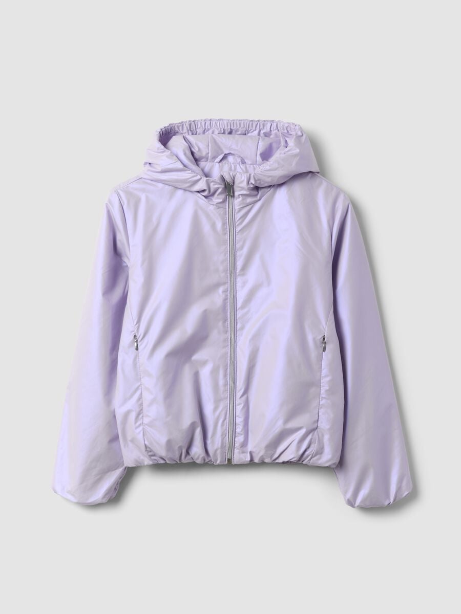 Purple hooded rain jacket with zip for girls_0