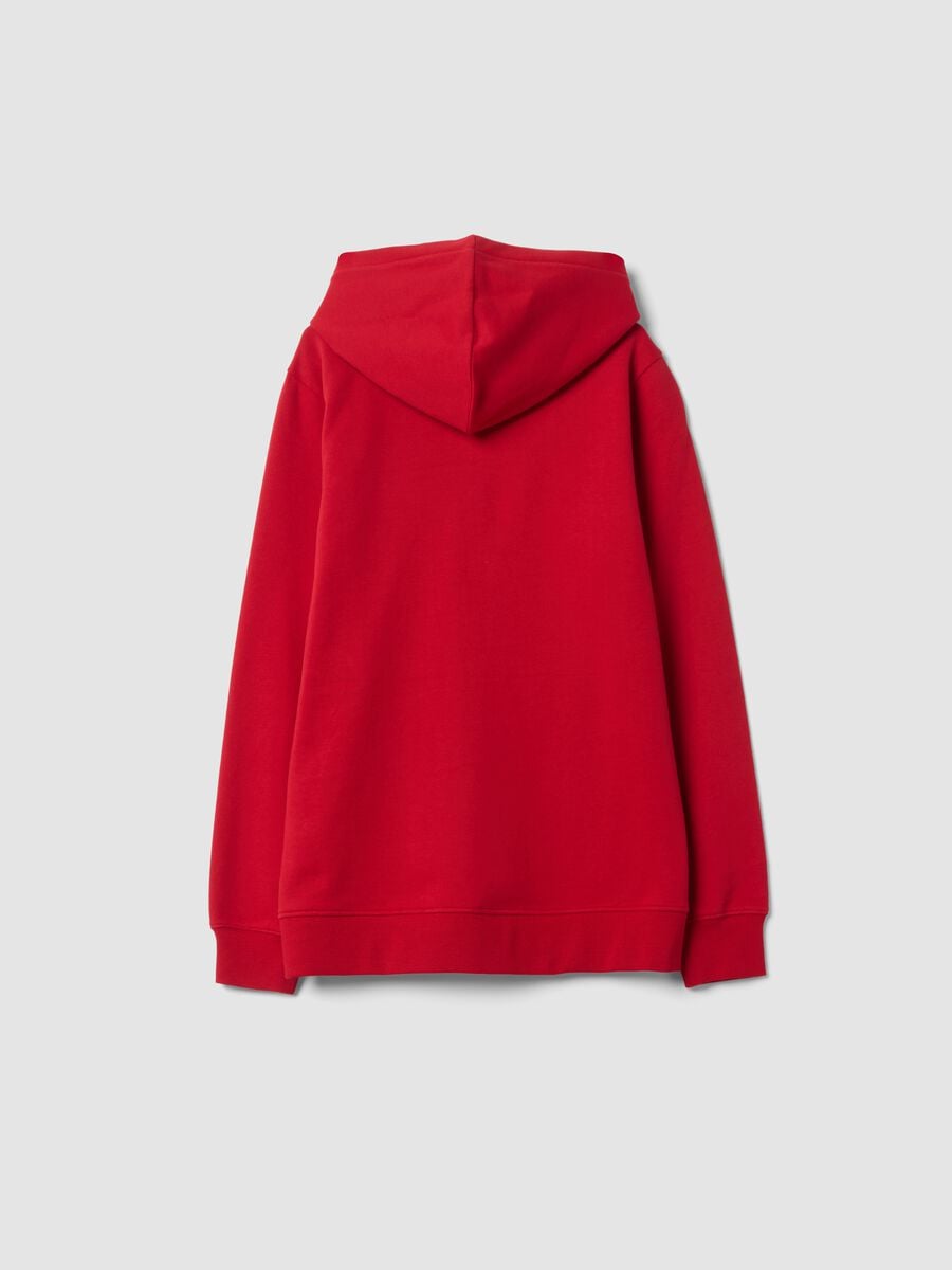 Felpa rossa con cappuccio in puro cotone organico regular fit_1