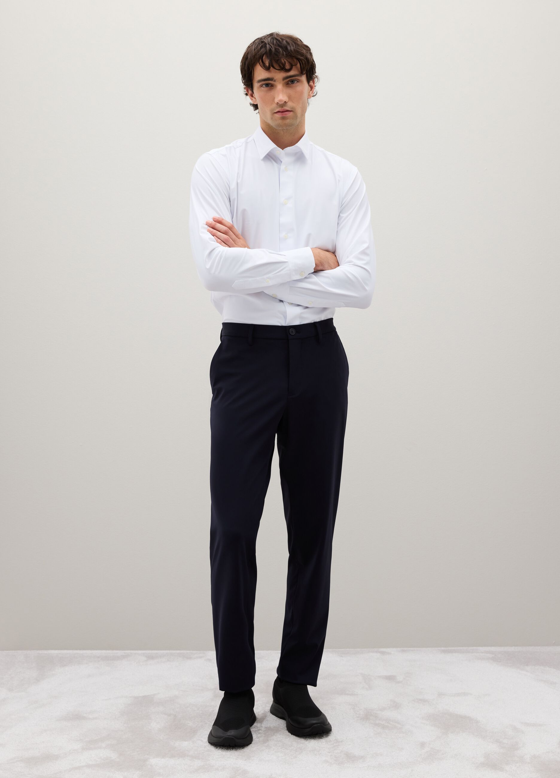 Slim Fit Blue Stretch Fabric Trousers