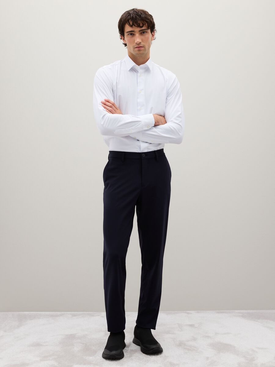 Slim Fit Blue Stretch Fabric Trousers_0