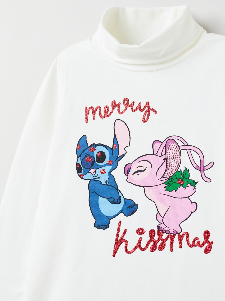 T-shirt a collo alto con stampa Angel e Stitch_2