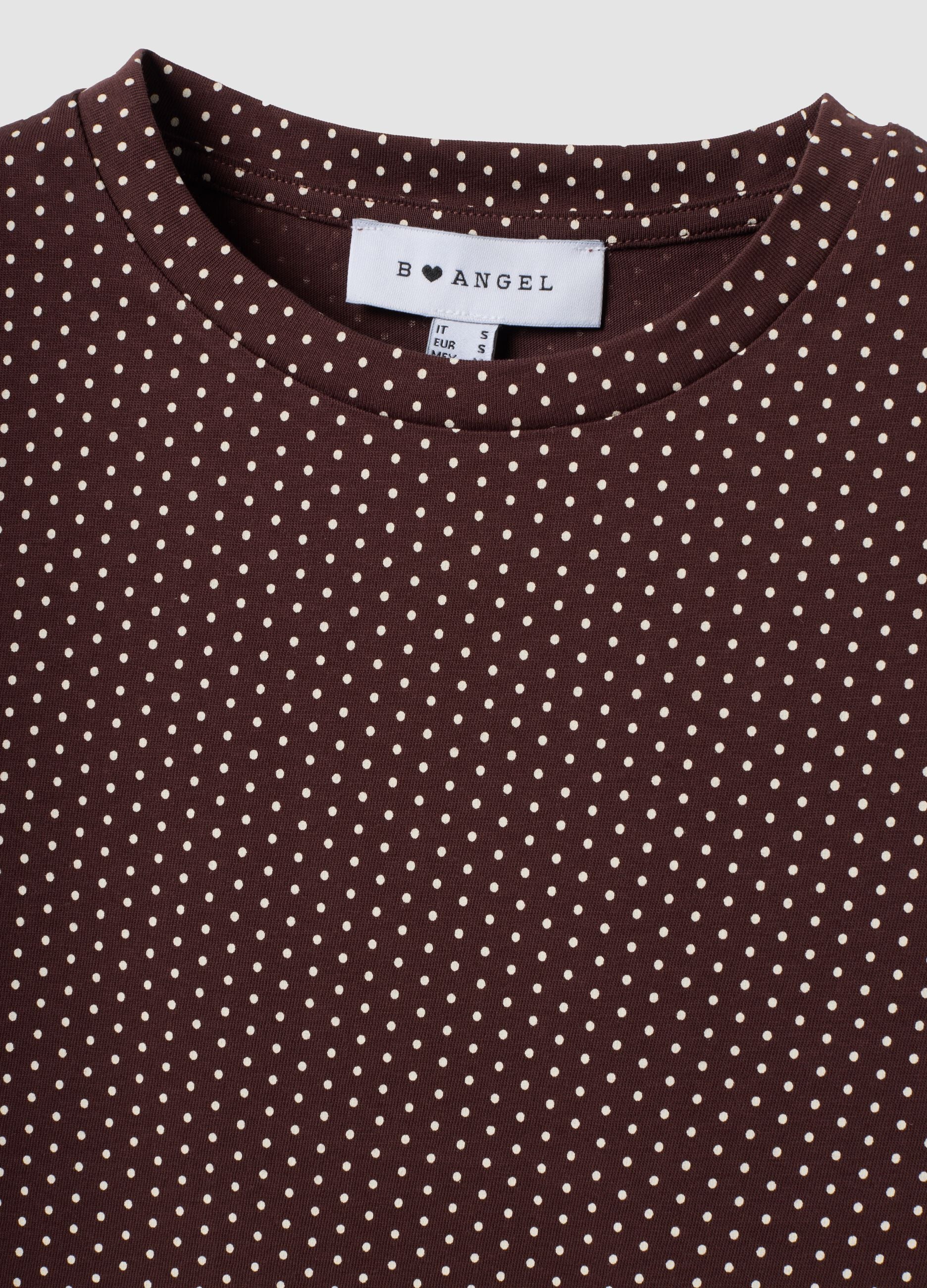 Brown polka-dot cropped pure cotton T-shirt, regular fit