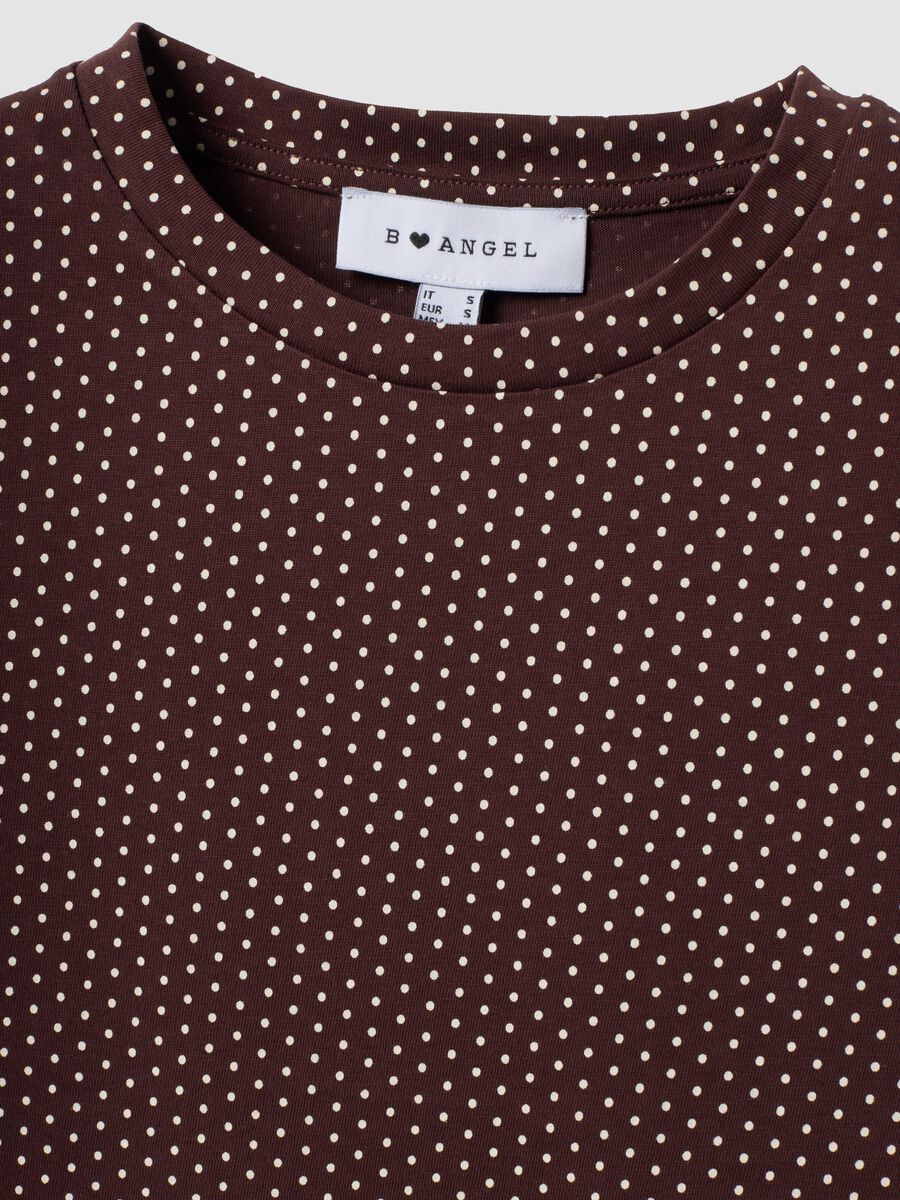 T-shirt crop marrone in puro cotone a pois regular fit_2