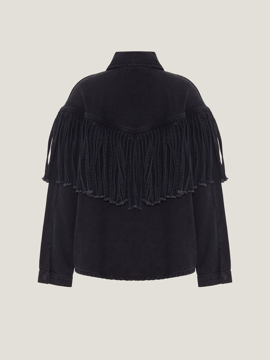 Giacca corta in denim con frange_4