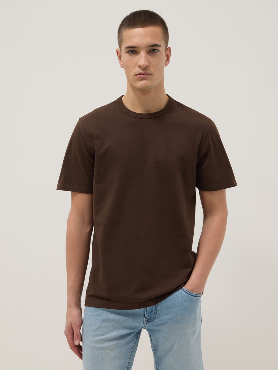 Brown regular fit pure cotton short sleeve T-shirt_2