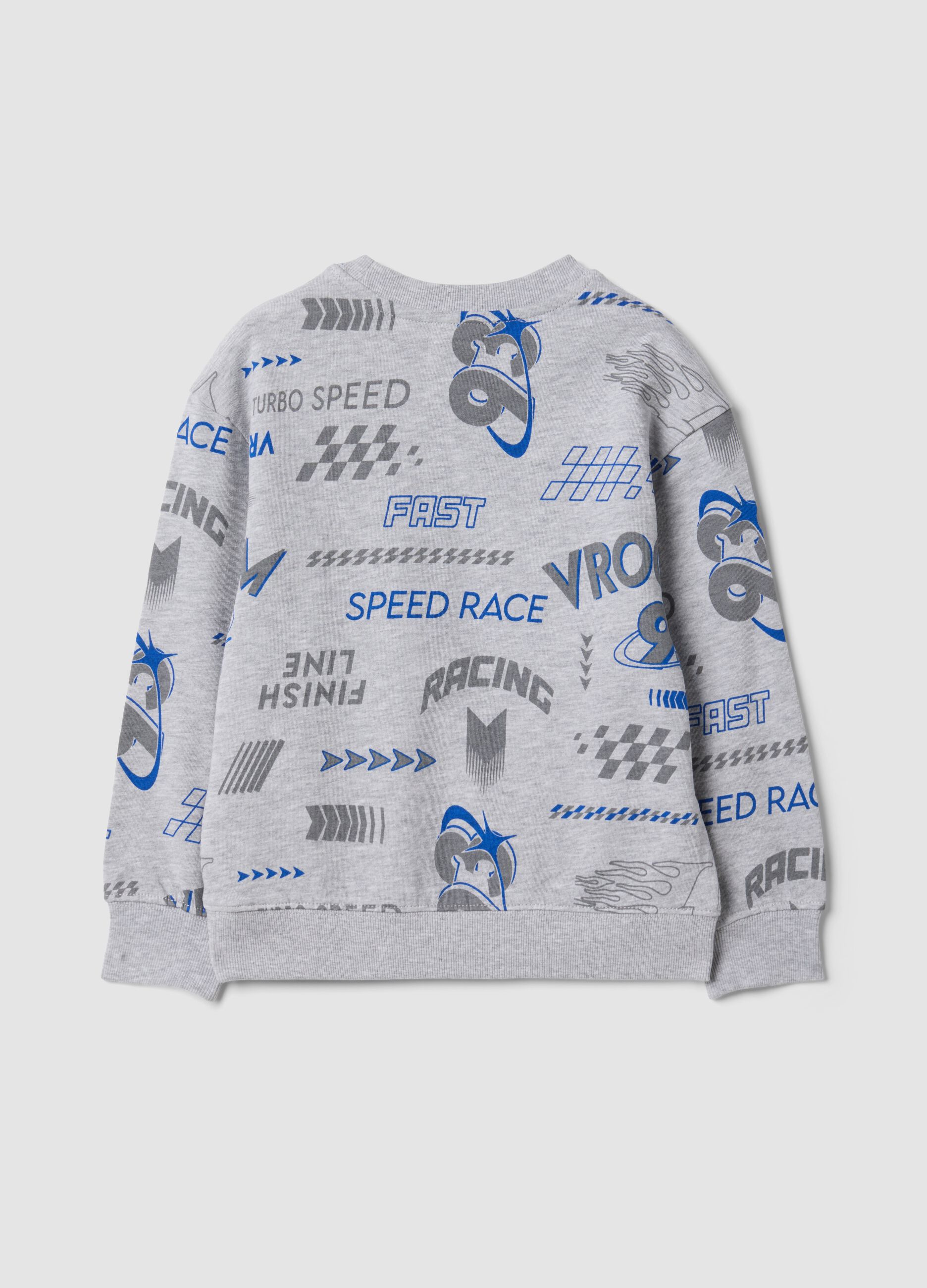 Felpa grigia in misto cotone e viscosa con stampe racing over fit