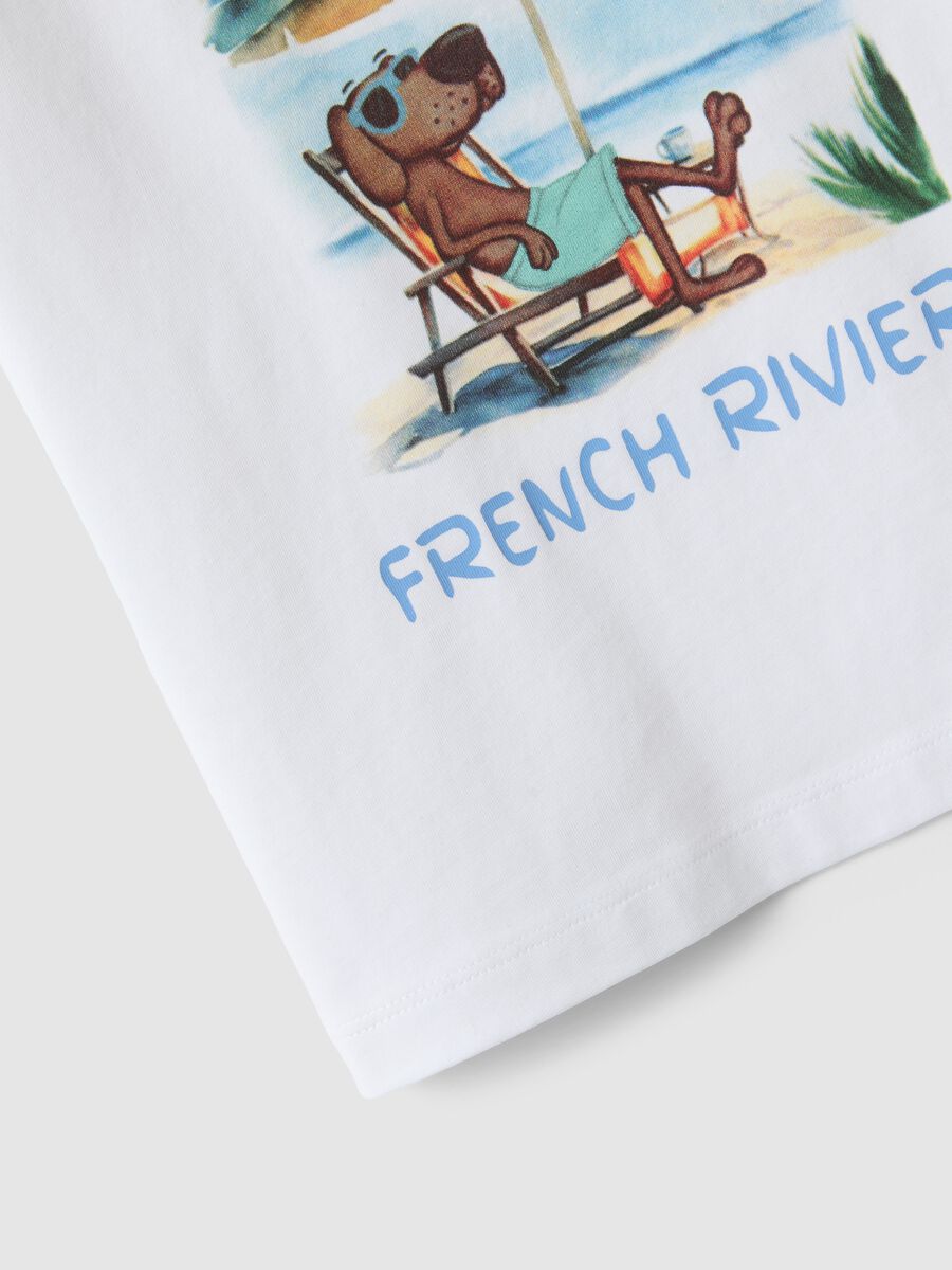 White pure cotton oversized fit children's T-shirt with print_3