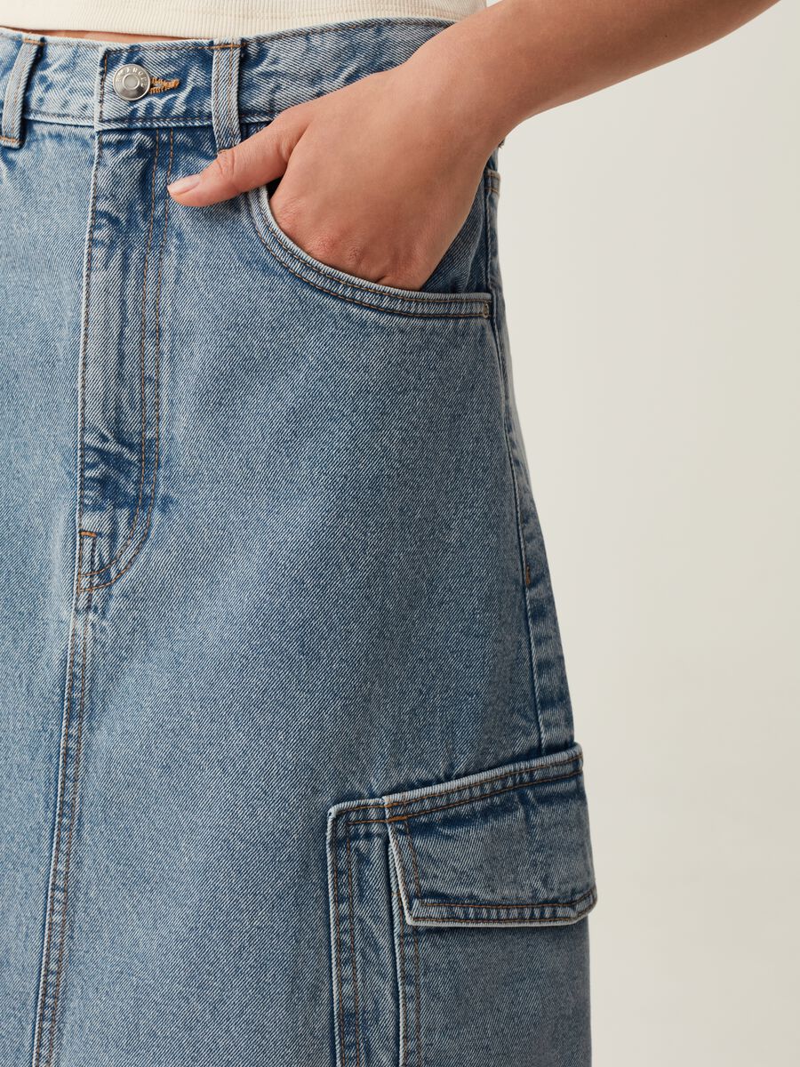 Gonna lunga cargo in denim_3