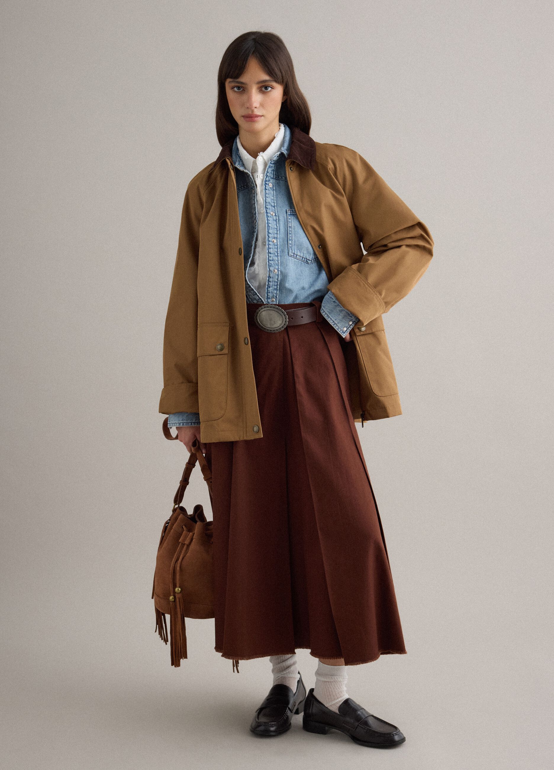 Long brown pure cotton skirt regular fit