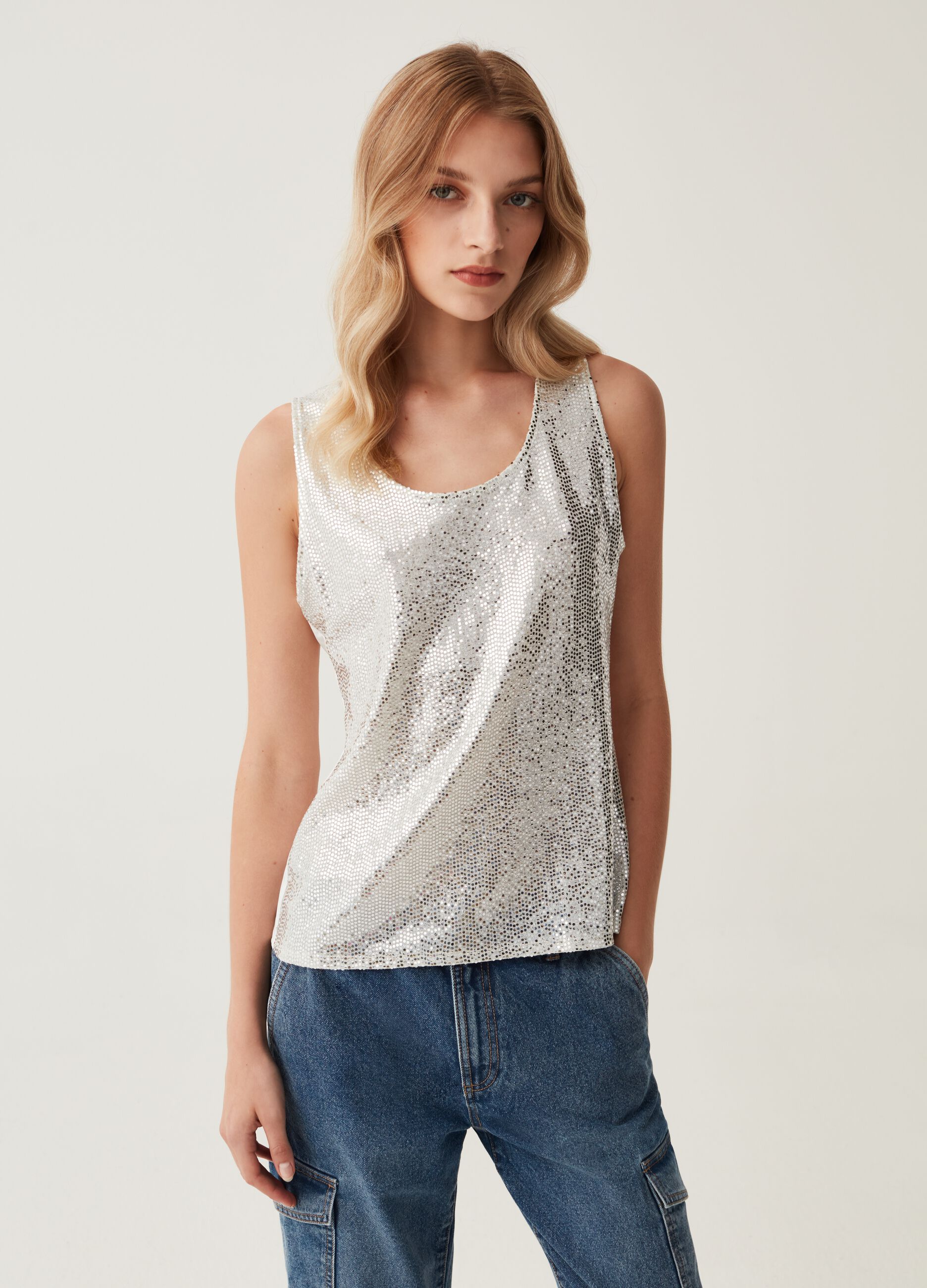 Tank top con paillettes e dettagli lurex_0