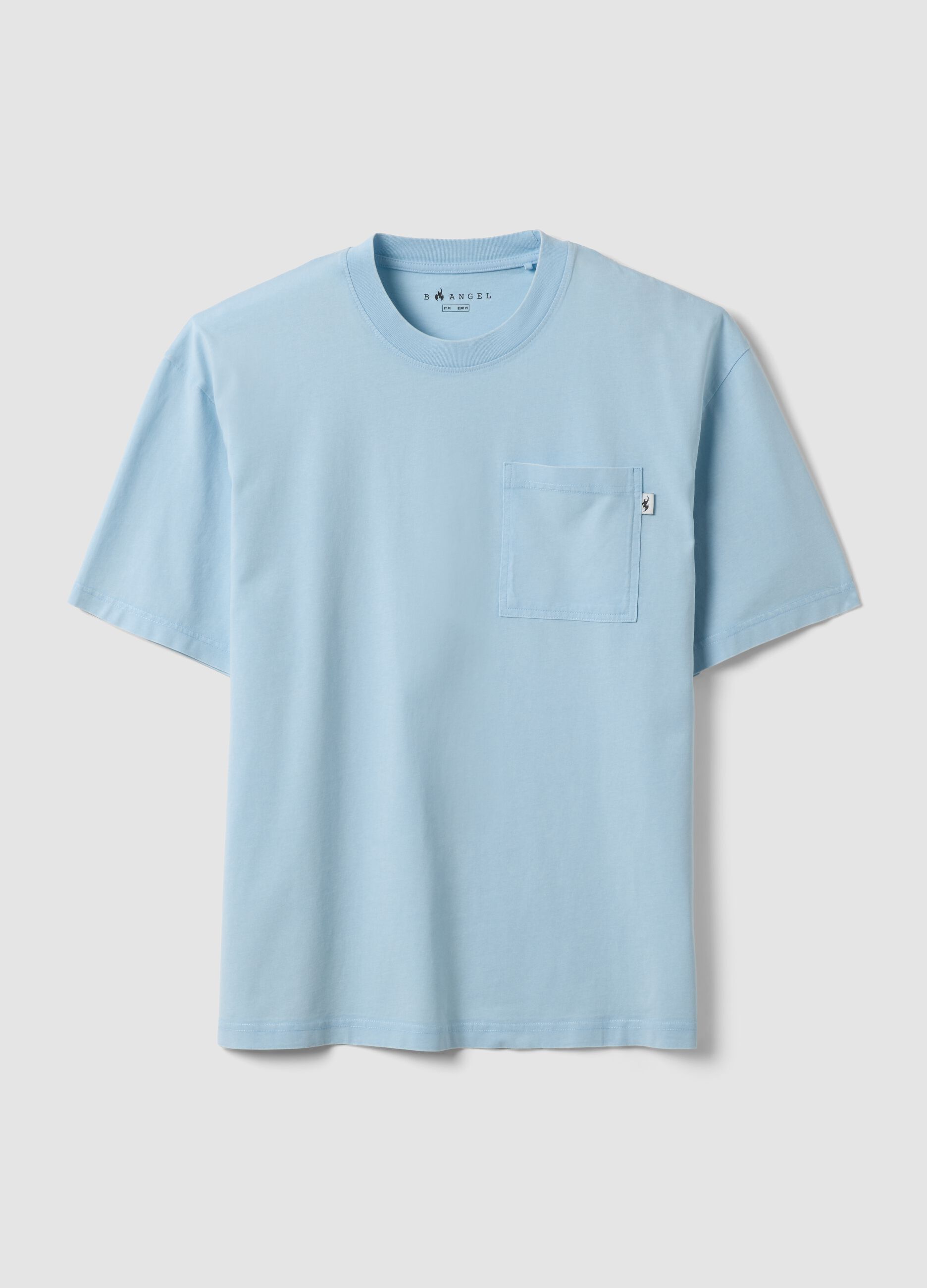 T-shirt azzurra in puro cotone con taschino regular fit