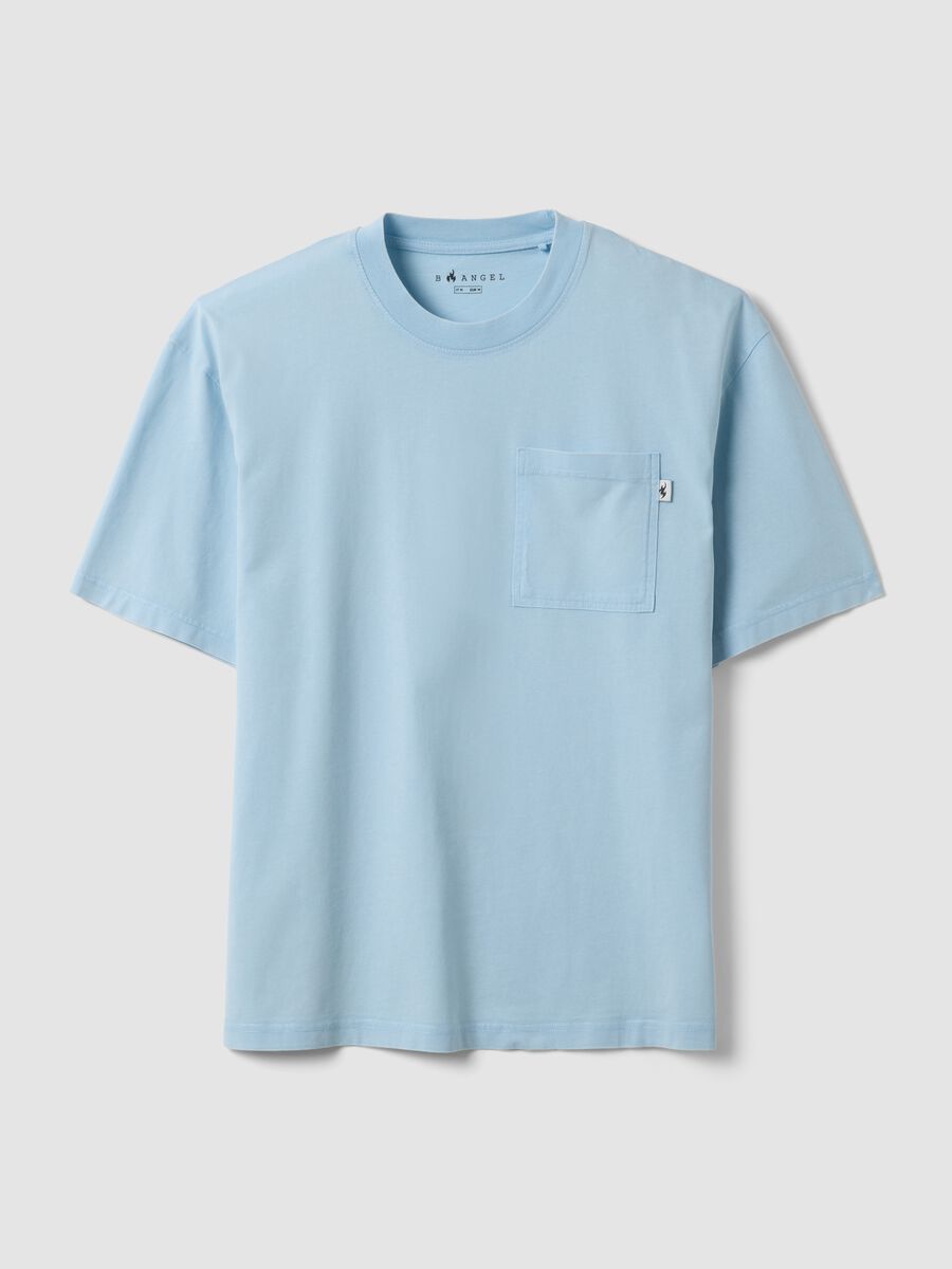 Sky-blue pure cotton T-shirt with chest pocket, regular fit_0