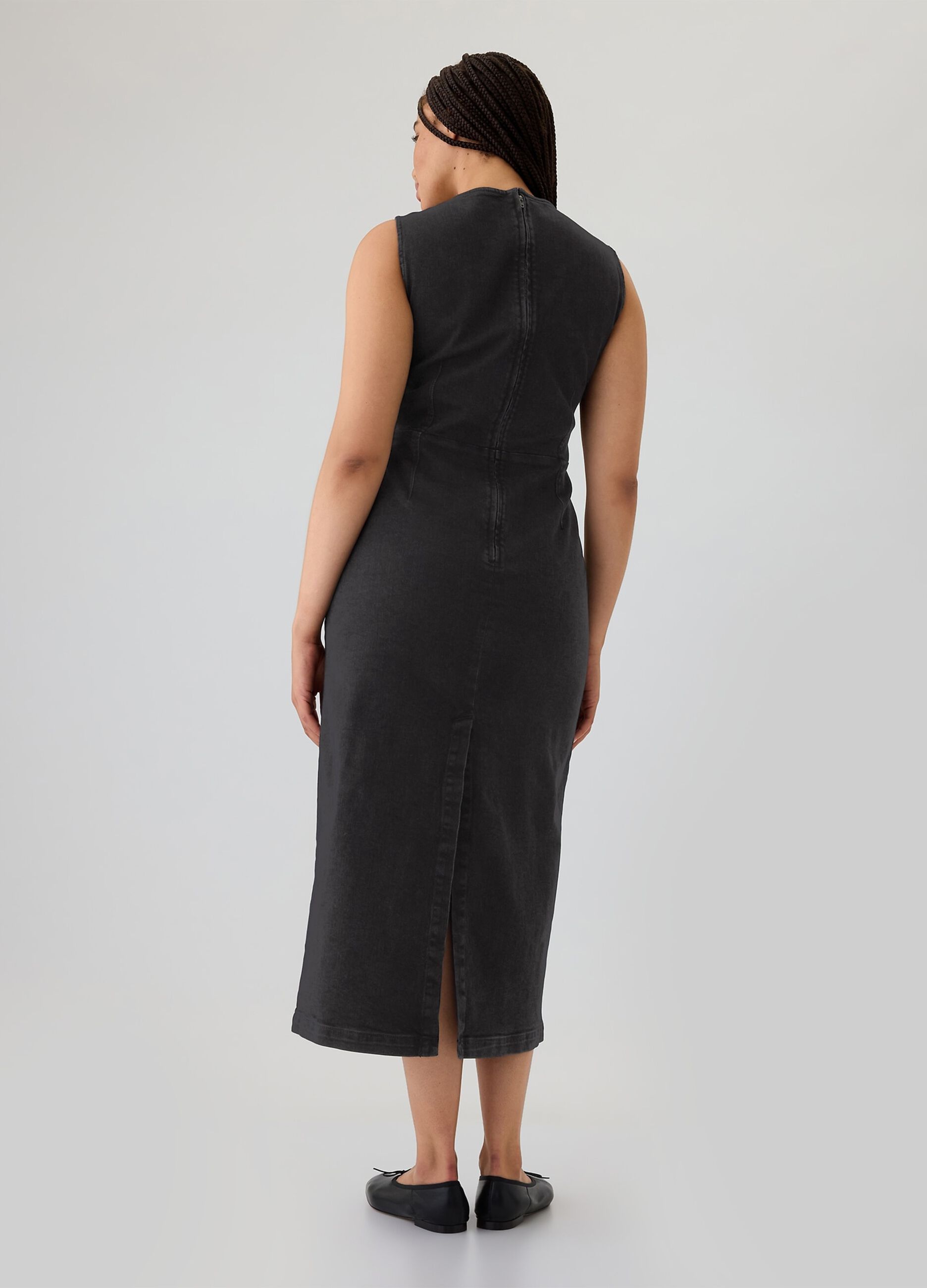 Vestito lungo smanicato in denim