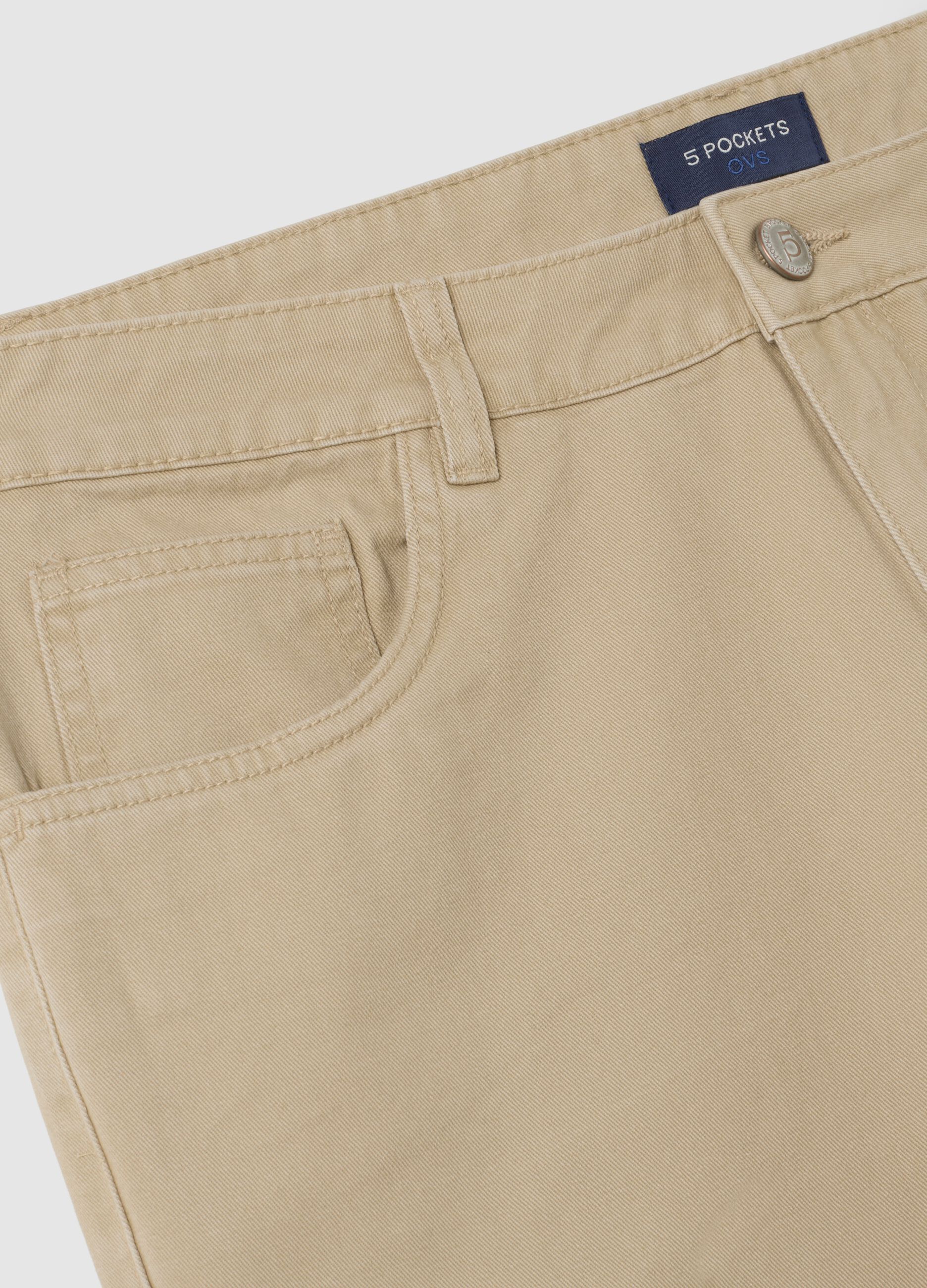 Beige pure cotton regular fit trousers